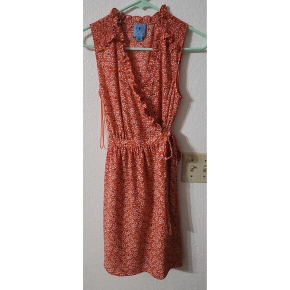 CeCe Wrap Dress Womens Extra Small XS Tie Floral Spring Ruffle Bay Coral - Picture 1 of 10
